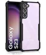 EXCICORE Shock Proof Clear Protective Back Cover Case for Samsung Galaxy S23 5G | AirEDGE Technology | Full Device & Camera Protection | Poly Carbonate + TPU Transparent Back Case - Black
