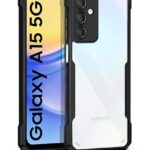EXCICORE Shock Proof Clear Protective Back Case for Samsung Galaxy A15 5G - AirEDGE Technology | 360 Degree Camera Protection | Transparent Hybrid Back Case Mobile Cover - Black