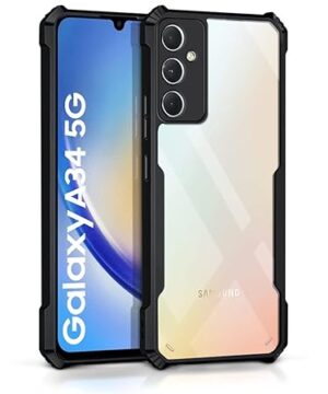EXCICORE TPU+PC Shock Proof Clear Protective Back Case For Samsung Galaxy A34 5G - Airedge Technology | 360 Degree Camera Protection | Transparent Hybrid Back Case Mobile Cover - Black