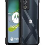 EXCICORE TPU+PC Shock Proof Clear Protective Back Case For Motorola Moto E13 - Airedge Technology | 360 Degree Camera Protection | Transparent Hybrid Back Case Mobile Cover - Black