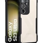 EXCICORE Shock Proof Clear Protective Back Case for Samsung Galaxy S23 Ultra 5G - AirEDGE Technology | 360 Degree Camera Protection | Transparent Hybrid Back Case Mobile Cover - Black