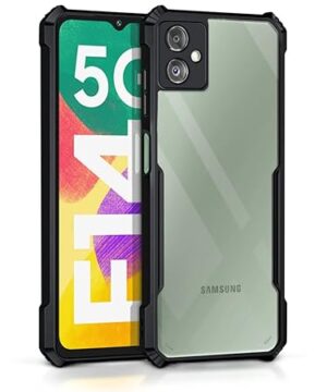 EXCICORE TPU+PC Shock Proof Clear Protective Back Case For Samsung Galaxy F14 5G-Airedge Technology, 360 Degree Camera Protection, Transparent Hybrid Back Case Mobile Cover-Black