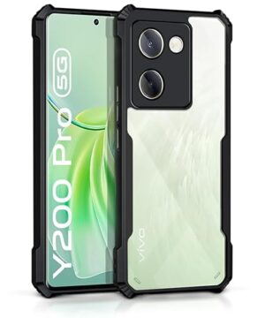 EXCICORE Shock Proof Clear Protective Back Case for Vivo Y200 Pro 5G - AirEDGE Technology | 360 Degree Camera Protection | Transparent Hybrid Back Case Mobile Cover - Black