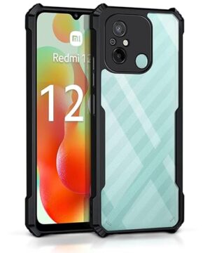 EXCICORE TPU+PC Shock Proof Clear Protective Back Case For Xiaomi Redmi 12C | Poco C55 - Airedge Technology | 360 Degree Camera Protection | Transparent Hybrid Back Case Mobile Cover - Black