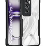 EXCICORE Shock Proof Clear Protective Back Case for Oppo Reno 12 Pro 5G - AirEDGE Technology | 360 Degree Camera Protection | Transparent Hybrid Back Case Mobile Cover - Black