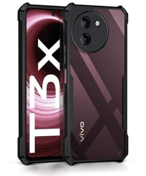 EXCICORE Shock Proof Clear Protective Back Case for Vivo T3x 5G - AirEDGE Technology | 360 Degree Camera Protection | Transparent Hybrid Back Case Mobile Cover - Black