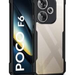 EXCICORE Shock Proof Clear Protective Back Case for Poco F6 5G - AirEDGE Technology | 360 Degree Camera Protection | Transparent Hybrid Back Case Mobile Cover - Black