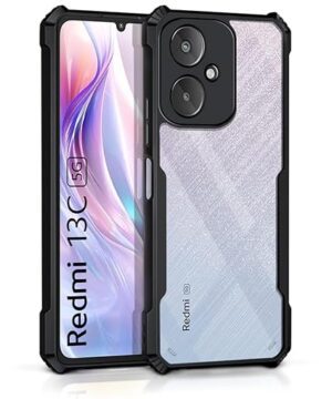 EXCICORE Shock Proof Clear Protective Polycarbonate Back Case For Xiaomi Redmi 13C 5G|Poco M6 5G - Airedge Technology|360 Degree Camera Protection|Transparent Hybrid Back Case Mobile Cover - Black
