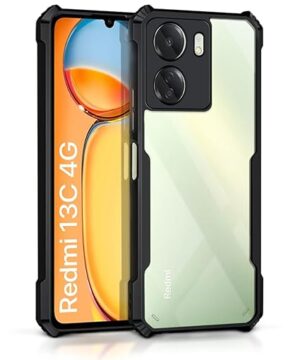 EXCICORE Shock Proof Clear Protective Back Case for Redmi 13C 4G | Poco C65 - AirEDGE Technology | 360 Degree Camera Protection | Transparent Hybrid Back Case Mobile Cover - Black