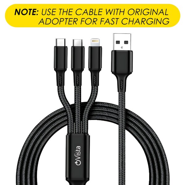 ovista 4.5A Fast Charging 3 In 1 Braided data cable Data Cable Type c, micro, lightning data cable, 480mbps speed data transfer Suitable For All Supported Mobile Phones (OVDM008) - Image 2